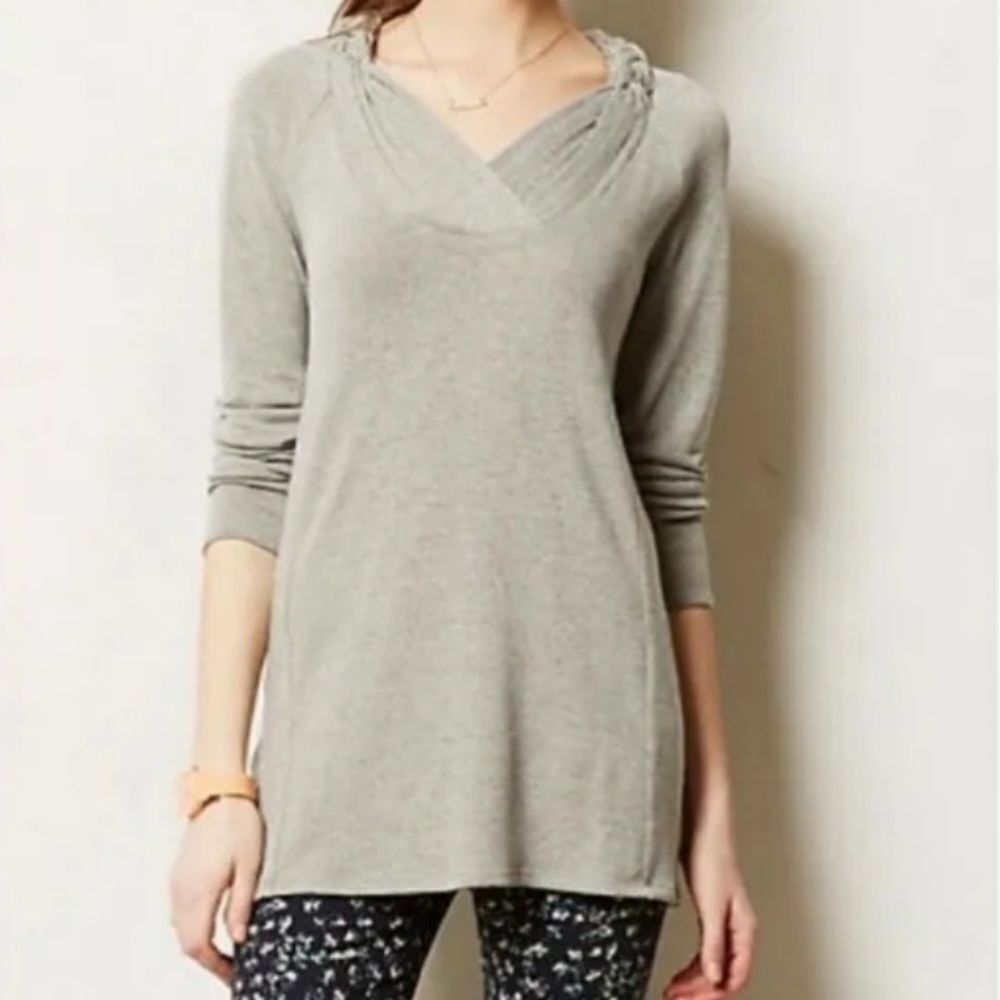 One September‎ Lightweight Tunic Sweater Gray Melange XS Anthro